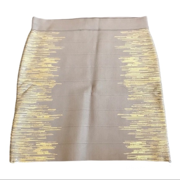 GUESS NWOT Tan Gold Foil Bandage Mini Skirt - Picture 4 of 7